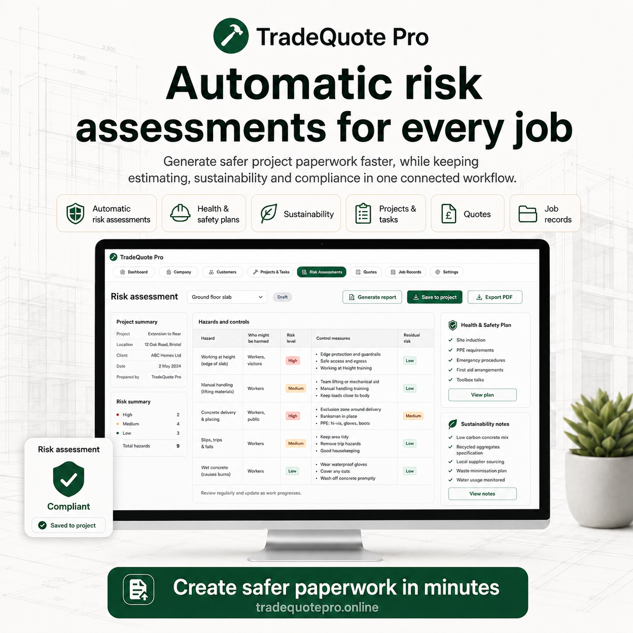 TradeQuote Pro automatic risk assessments for every job graphic