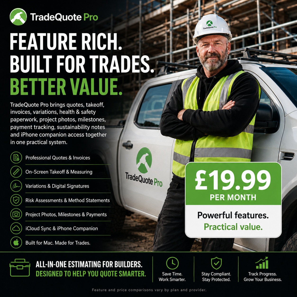TradeQuote Pro feature rich marketing graphic